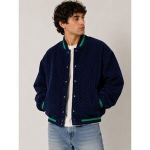 IZOD Corduroy Bomber‎ Jacket Quilted Padded Green Trim Snap Front L